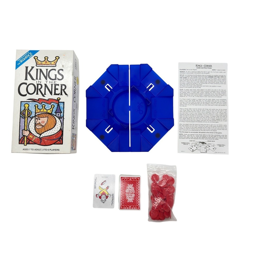 JAX Kings in the Corner Vintage 1996 Card Game #6000 Complete w/ Fold-Away Board